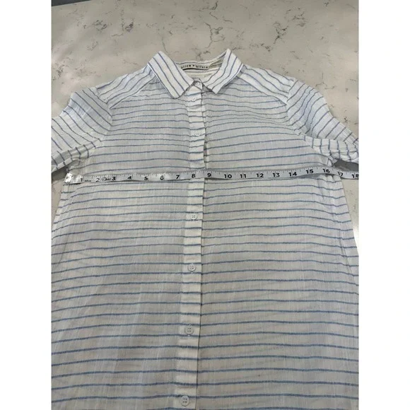 Alice + Olivia Blue White Striped Linen Blend Tunic Button Shirt Coastal Small - Picture 5 of 9